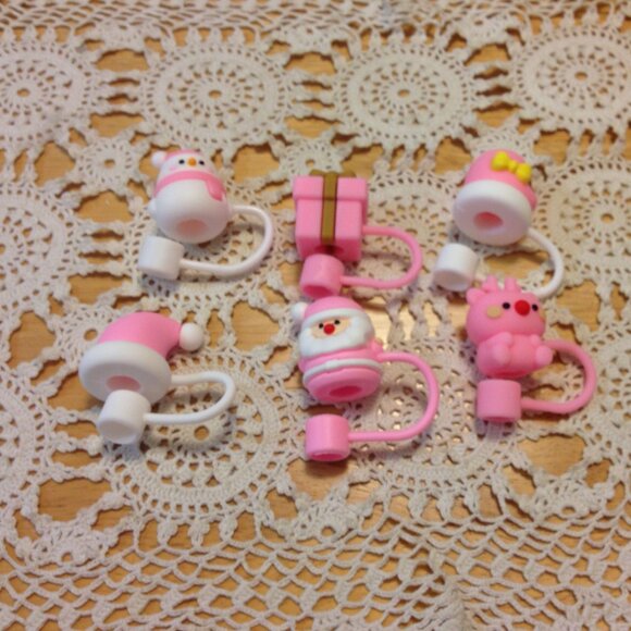 Christmas theme pink Straw Toppers Bundle, new items - Picture 1 of 7